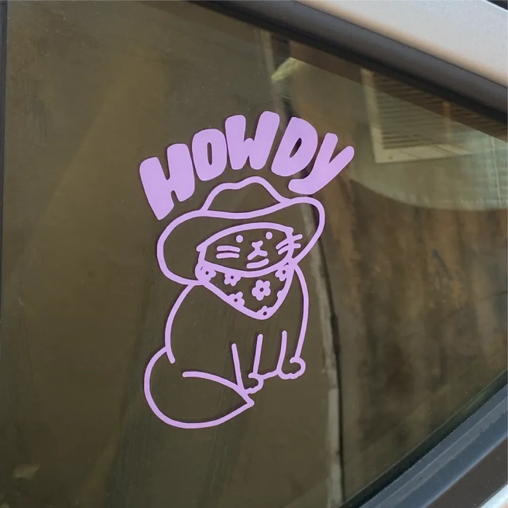 Howdy Cowboy Hat Cat Funny Car Sticker