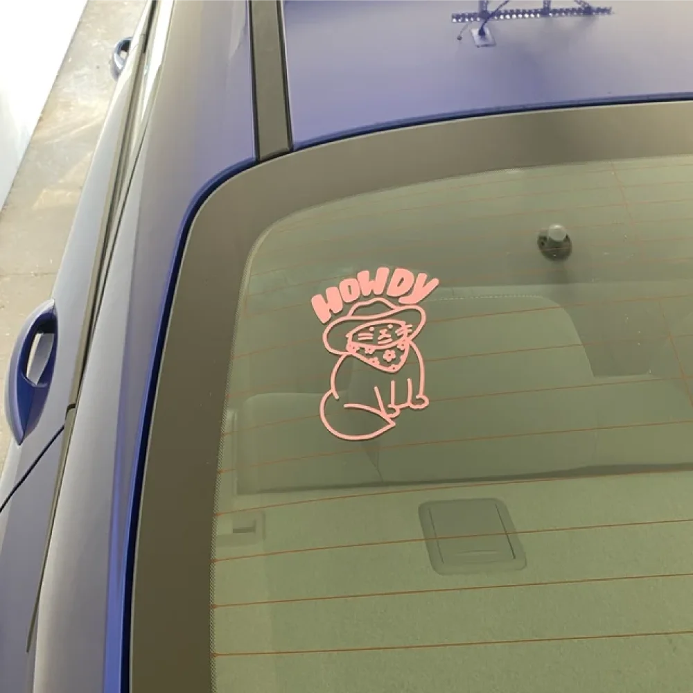 Howdy Cowboy Hat Cat Funny Car Sticker