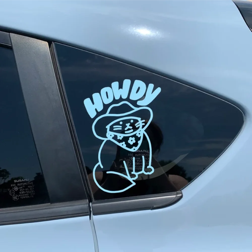 Howdy Cowboy Hat Cat Funny Car Sticker